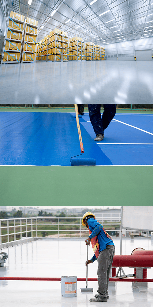 Flornex พื้นโรงงาน Epoxy Pu กันซึมดาดฟ้า พื้นสนามกีฬา